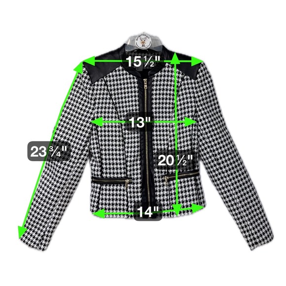 H&M Women Black White Houndstooth Faux Leather Trim Moto Jacket Size US 4 - Picture 5 of 8